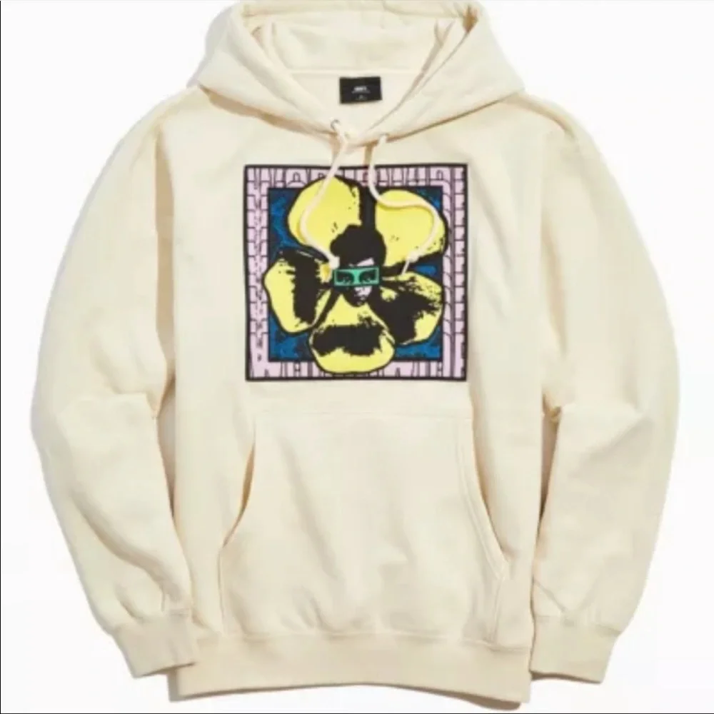 💥 Accepting offers on NWT Obey Hooded Graphic Sweatshirt in Cream Men’s Sz S - Picture 1 of 6